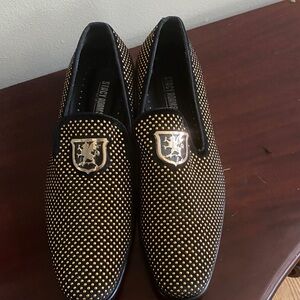 Stacy Adams Black and Gold Studded Loafers